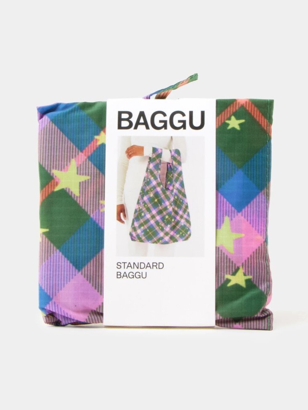 Baggu Green Star Plaid Standard Reusable Bag NWT